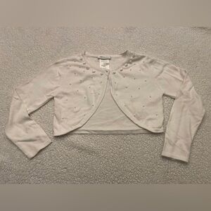 Bobbie Jean Size Medium White Shrug Cardigan w/Pearl Accents Sweater